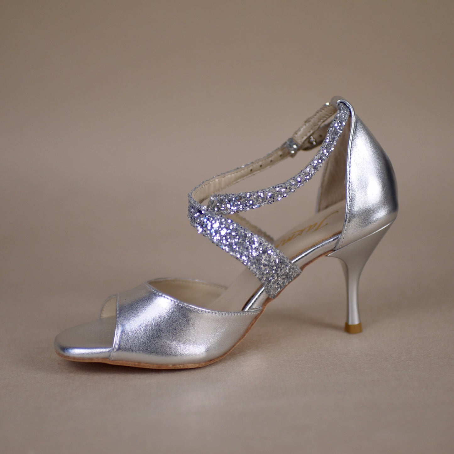 Free shipping silvery leather with shiny glitter Argentine tango shoes- Jazmin tango shoes