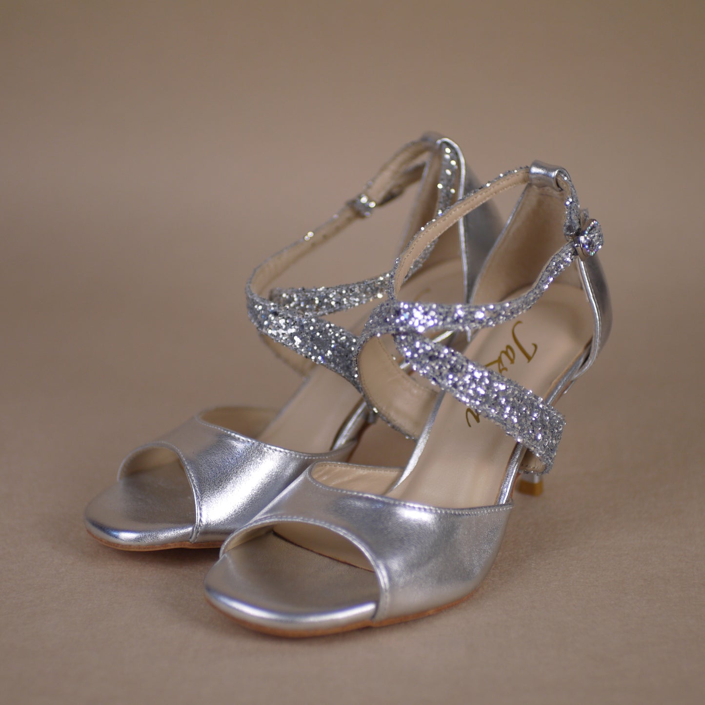 Free shipping silvery leather with shiny glitter Argentine tango shoes- Jazmin tango shoes