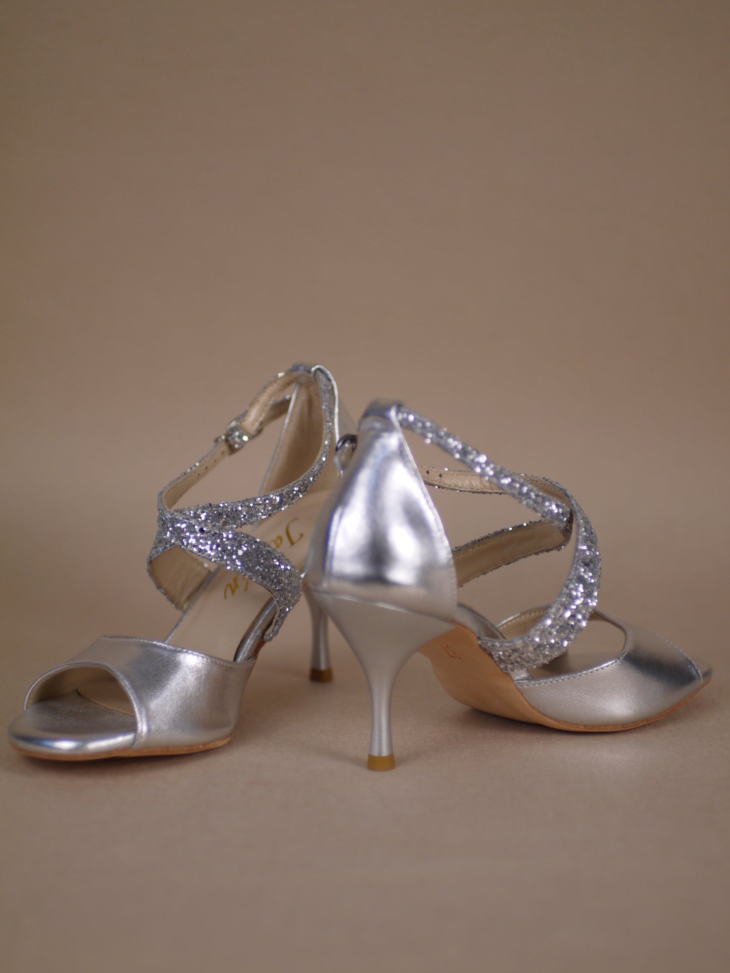 Free shipping silvery leather with shiny glitter Argentine tango shoes- Jazmin tango shoes