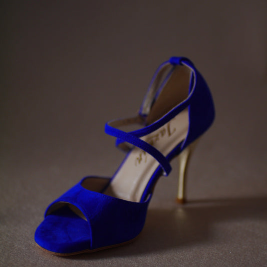 blue suede Argentine tango shoes with leather sole- Jazmin Tango